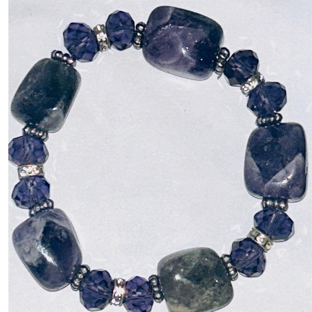 Natural Amethyst Quartz Purple Crystal Beaded Stretch Bracelet Rhinestone